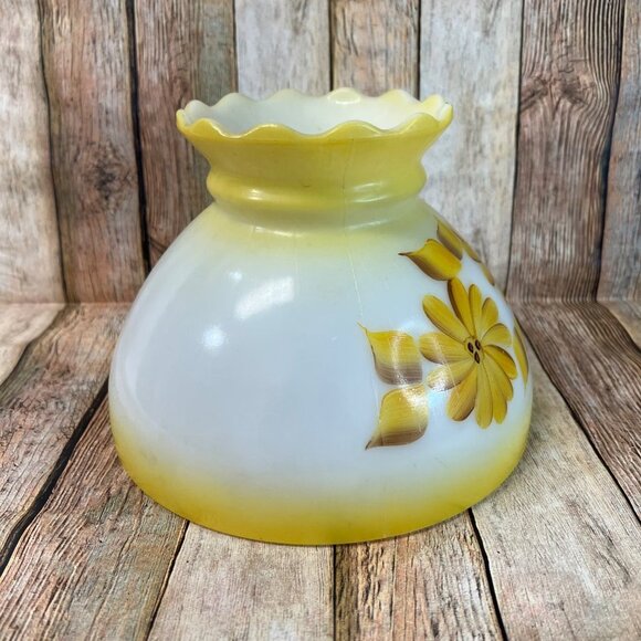 Vintage Glass Globe Light Shade Hand Painted Yellow Floral Unbranded Heavy Glass - Picture 2 of 7
